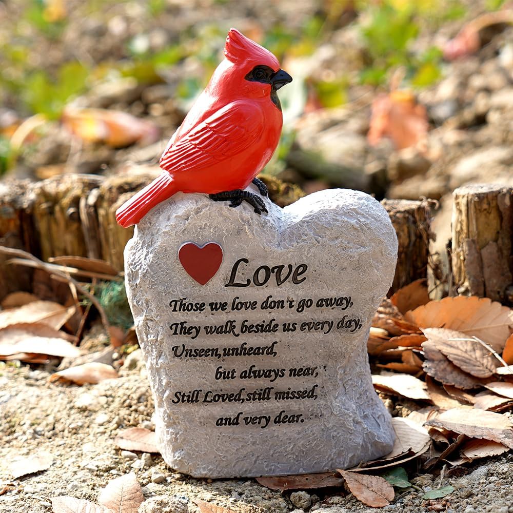 Cardinal Decor Garden Decor,Red Cardinal Memorial Stones for Loved Ones, Cardinal Bird Figurine,Garden Sculptures & Statues, Outdoor Decor for Balcony, Yard, Lawn, Pathway, Walkway-VerdiqueGarden