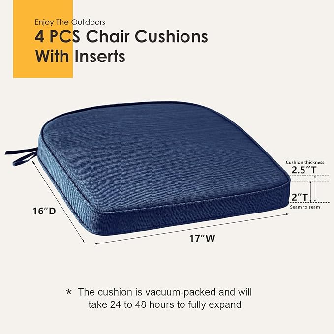 Outdoor Round Corner Seat Cushion, 17"x16"x2", Set of 4, Non Slip Seat Cushion Pads with Removable Cover for Patio Furniture, Garden Yard Lawn, Navy-VerdiqueGarden