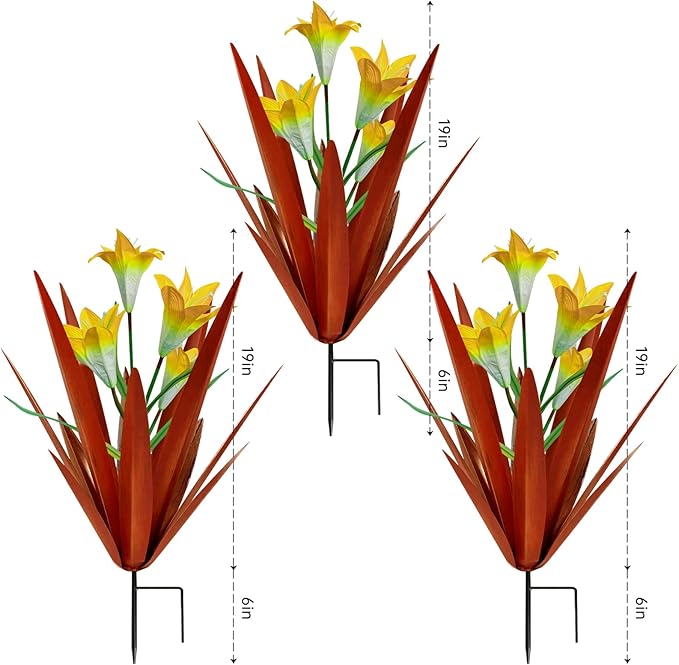 Homight Metal Agave Plant Outdoor Decoration Outdoor Garden Decoration Lily Mexican Yard Art Plant Garden Agave Lily Decorative Garden Gift… (3 Big Yellow Lilies)-VerdiqueGarden