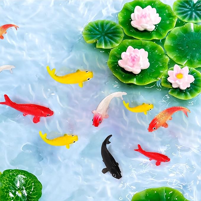 ZENFUN 50 Packs Mini Koi Fish, Cute Miniature Fish Fake Mini Fish Set, Plastic Small Koi Fish, Tiny Fish Model Bulk for Ornament Supplies, Cake Decoration, Fish Tank DIY, Fairy Garden Supplies-VerdiqueGarden