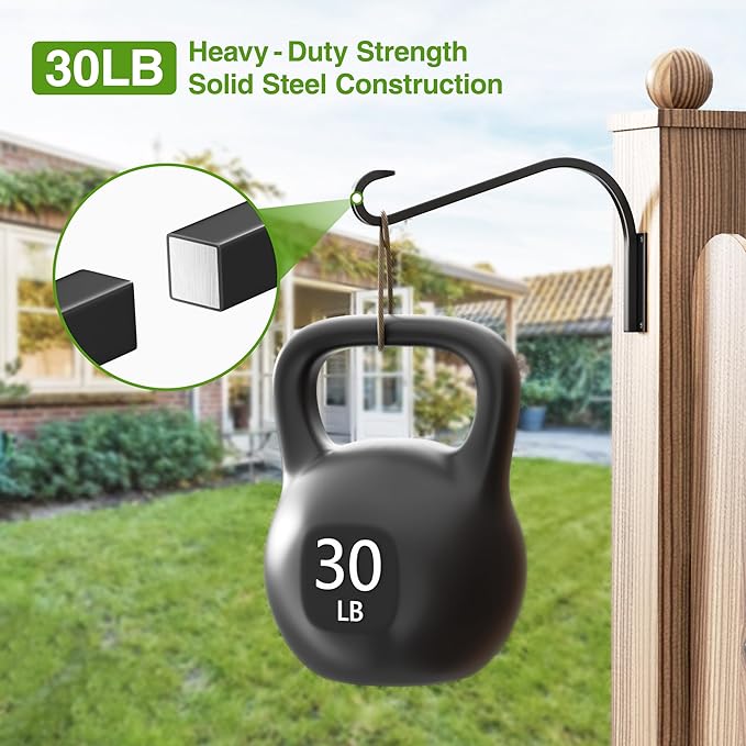 12 Inch 2 Pack Plant Hangers for Indoor/Outdoor Wall Mount - Heavy Duty Hanging Plant Holder & Bird Feeder Hooks, Decorative Black Metal Wall Hangers for Plants, Flower Baskets-VerdiqueGarden