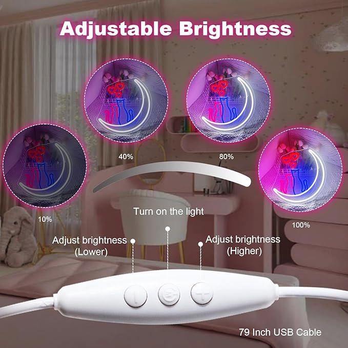 Two Cats on Moon Neon Sign,Cute Couple Kittys Neon Lights for Wall Decor,Kawaii Animal 3D LED Neon,USB Light Up Signs for Girls Bedroom Bar Home Party Valentine's Day Cat Lovers Weddings-VerdiqueGarden