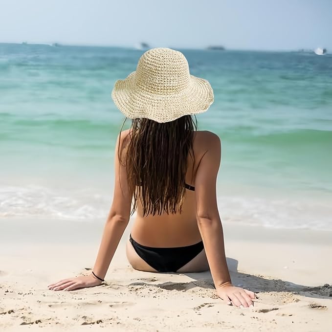 Floppy Big Beach Straw Hats for Women Foldable Summer Wide Brim Packable Sun Hat Womens Travel Straw Fedora Hat-VerdiqueGarden