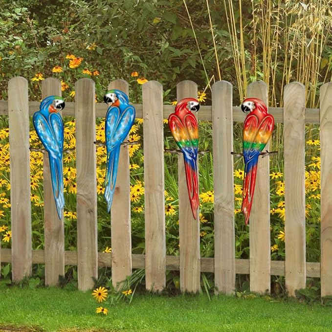 EiGreen Metal Bird Wall Art Decor 3D Outdoor parrot Sculpture, Hanging Decor Metal Wall Decor Suitable for Gardens Fence Patio Living Room Bedroom Yard Decor-VerdiqueGarden