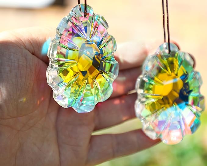 HDCRYSTALGIFTS Set 2 Crystal Sun Catchers for Window Protect Bird Strike, AB Colored 76mm Hanging Ornaments for Windows Rainbow Prism Suncatchers Garden Home Decor-VerdiqueGarden