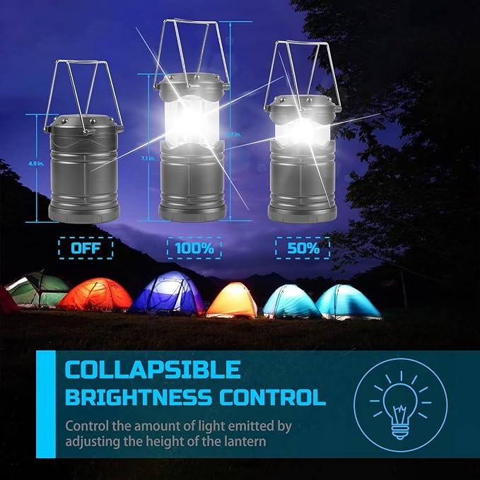 Lichamp LED Camping Lantern, 4 Pack Battery Powered Flashlight for Power Outages, Portable Collapsible Hanging Light Essential for Home, Outdoor, Emergency Lamp Survival Kit Gear for Hurricane, Gray-VerdiqueGarden