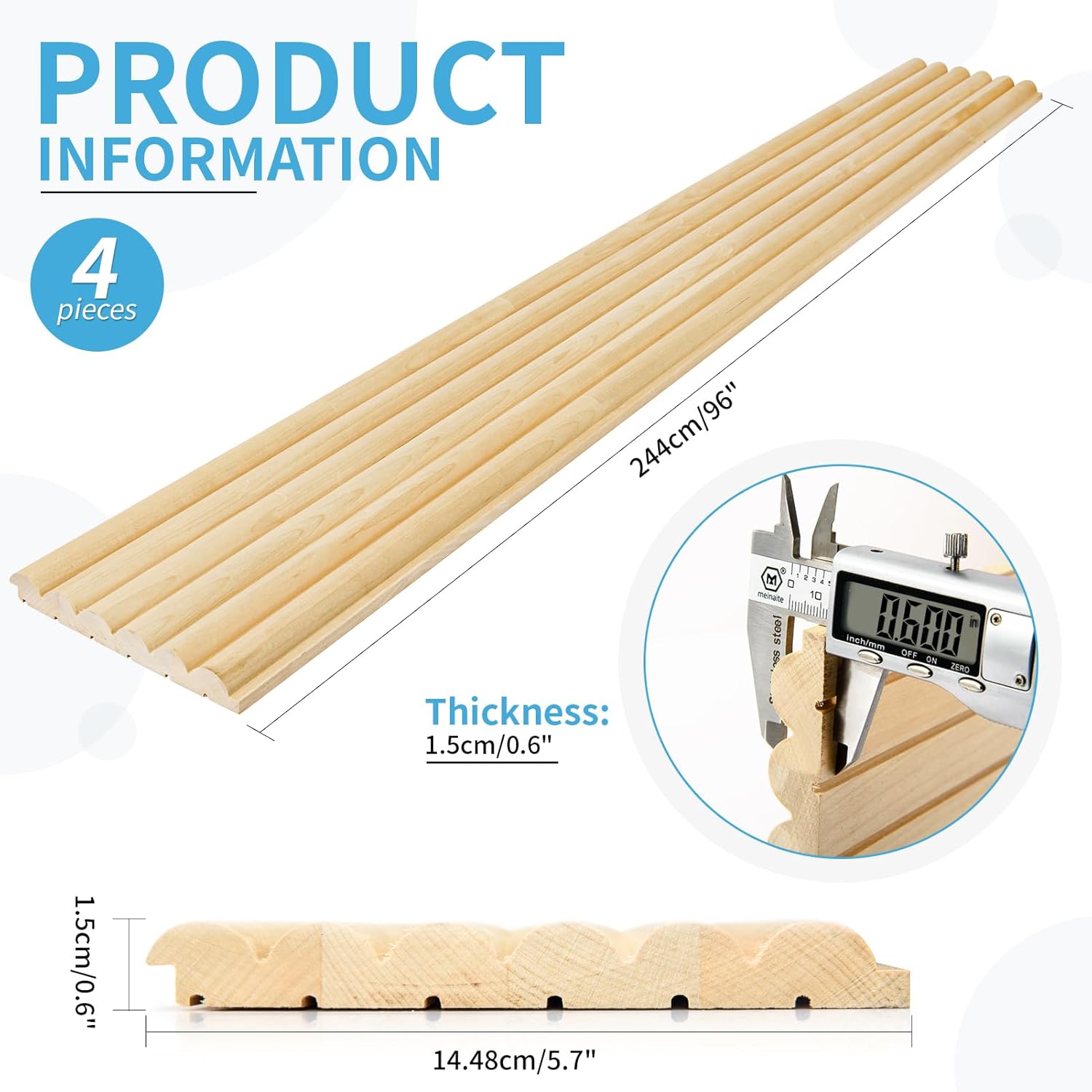 Art3d 4 Pc 96"x5.7" Wood Slat Wall Panel for Interior, Ceiling and Decoration, Semi-Cylinder Design, 15.2 SqFt-VerdiqueGarden