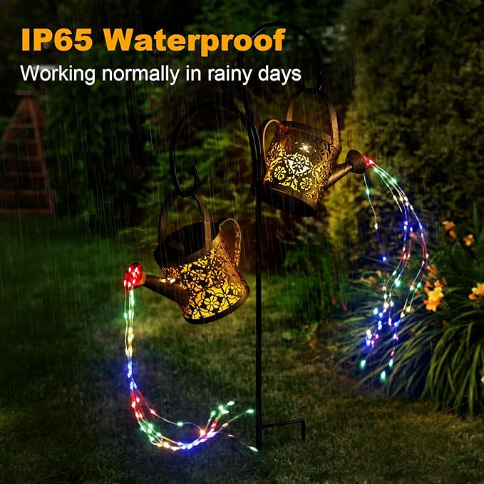 MEREAR Solar Watering Can Lights Outdoor with 8 Multi-Color Changing Modes, IP65 Waterproof Landscape Light Garden Decor, One Pole Two Lights Outside Decorations for Lawn, Backyard, Patio, Chrismas-VerdiqueGarden