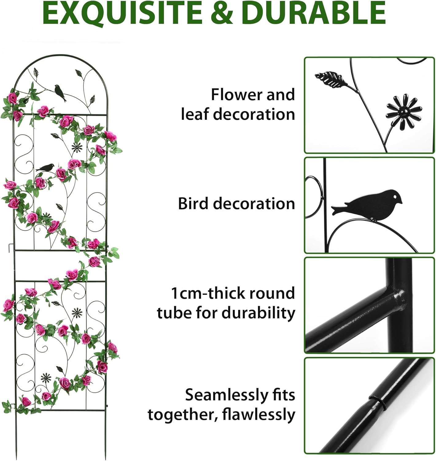 Metal Garden Trellis for Climbing Plants, 86.5" x 19.7" metal plant trellis outdoor, Black Iron Garden Trellis, Clematis Rrellis Outdoor, Arched Outdoor Decoration suitable for courtyards, lawns, gard-VerdiqueGarden