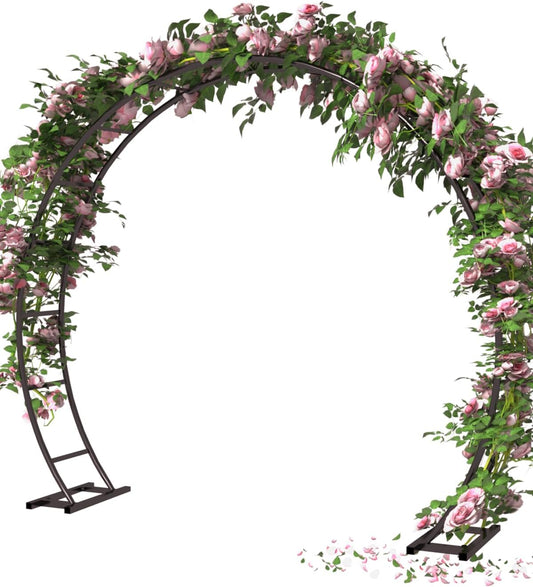 Queension Metal Arch Backdrop Stand 8Ft Wide 7Ft High, Wedding Arch Frame for Wedding Decorations, Balloon Arch Stand with Base for Ceremony, Outdoor Garden Arch Trellis for Climbing Plants, Black-VerdiqueGarden