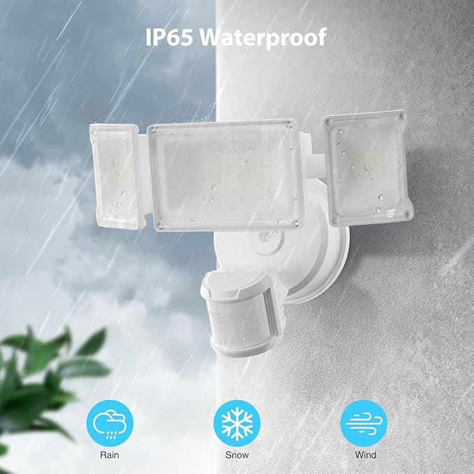Olafus 75W Motion Sensor Outdoor Lights, 7000lm Motion Flood Light Dusk to Dawn, IP65 Waterproof LED Security Floodlights, 6500K Motion Detector Lights for Outside, White-VerdiqueGarden