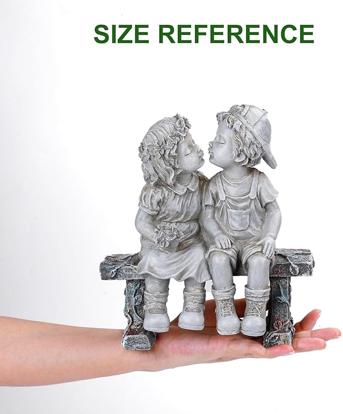 Lily's Home First Kiss Resin Garden Statue, Little Girl and Boy Kissing Yard Miniature Figurine,Small and Exquisite, 9 Inch-VerdiqueGarden