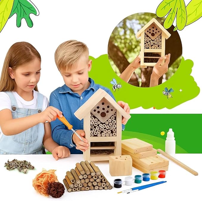 2 PK Premium Bug Hotel Kit Cedar Wood Insect Hotel - DIY Insect House Kit to Build - Backyard Bee House, Nesting Habitat Shelters, Garden Shelter for Bees, Butterflies, Bugs,Heavy Duty Thickness-VerdiqueGarden