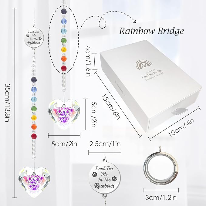 Pet Memorial Gifts for Dogs Rainbow Bridge Dog Memorial Gifts for Loss of Dog Rainbow Maker Heart-Shaped Crystal Suncatcher with Sympathy Card Dog Memorial Ornament Windows Hanging Decor-VerdiqueGarden