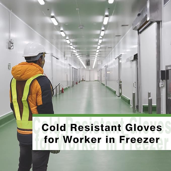 COOLJOB Thick Fleece Lined Winter Thermal Warm Freezer Work Gloves, 100% Recycled Polyester Base with Non-Slip Grip, Windproof for Cold Weather, 1 Pair, Large, Green-VerdiqueGarden