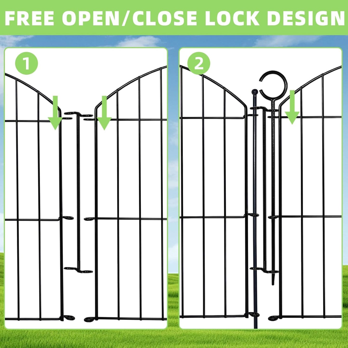 Decorative Garden Fence 24in (H) x20ft (L), 10 Pack No Dig Fence Animal Barrier for Dog with Lock, Arched Flower Bed Edging, Wire Border Panel Fencing for Yard Patio Outdoor Decor-VerdiqueGarden