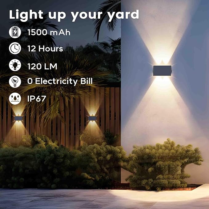 Fence Lights Solar Powered, 6-Pack Solar Fence Lights Up/Down Flexible Buttons, IP67 Waterproof for Outdoor, 120LM Bright, Auto Dusk to Dawn for Wall/Stairs/Yard/Railing/Deck/Pathway (Warm White)-VerdiqueGarden