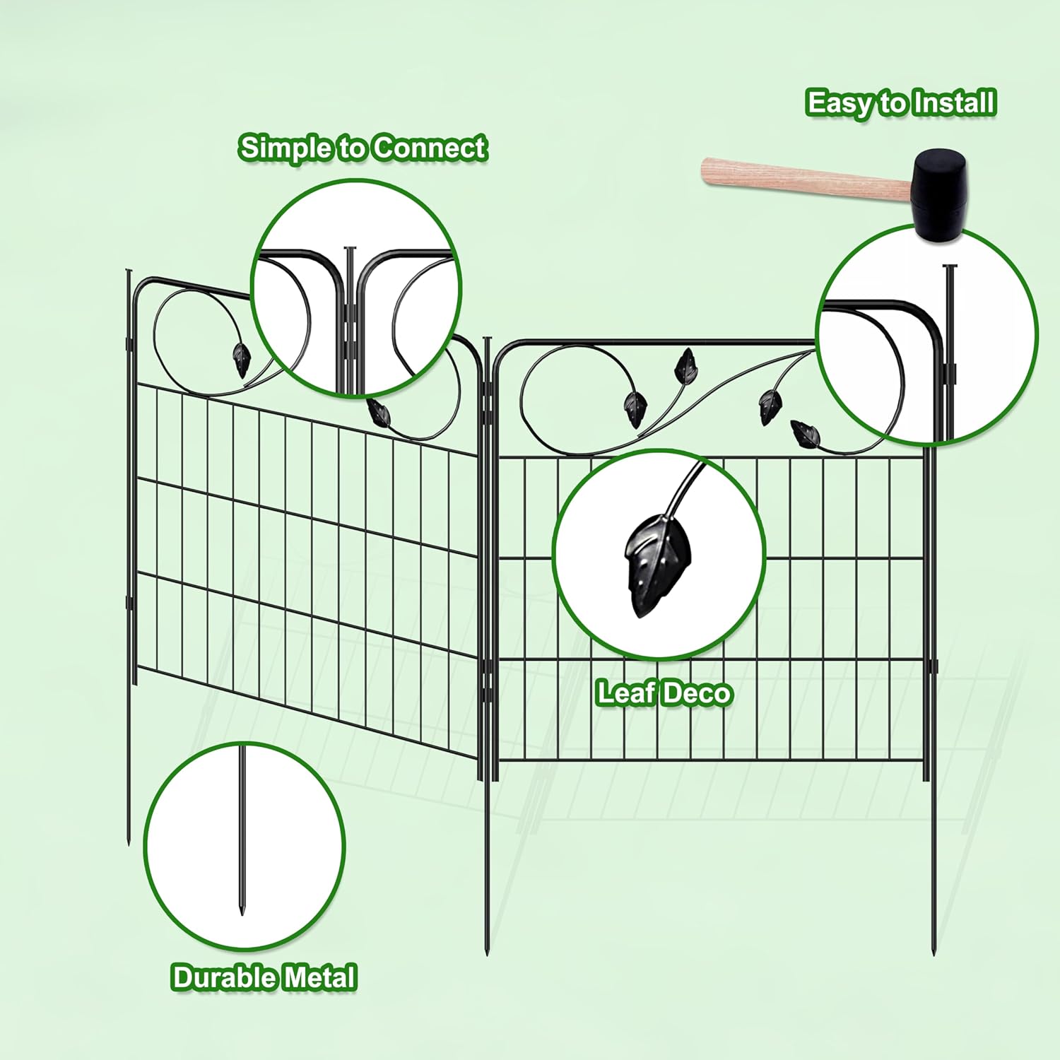 Decorative Metal Garden Fence 24in(H) X10ft(L) 5 Panels Leaf Black Rustproof Wire Border Fence for Landscape Patio Flower Bed Garden Fencing Panel Animal Barrier for Dogs-VerdiqueGarden