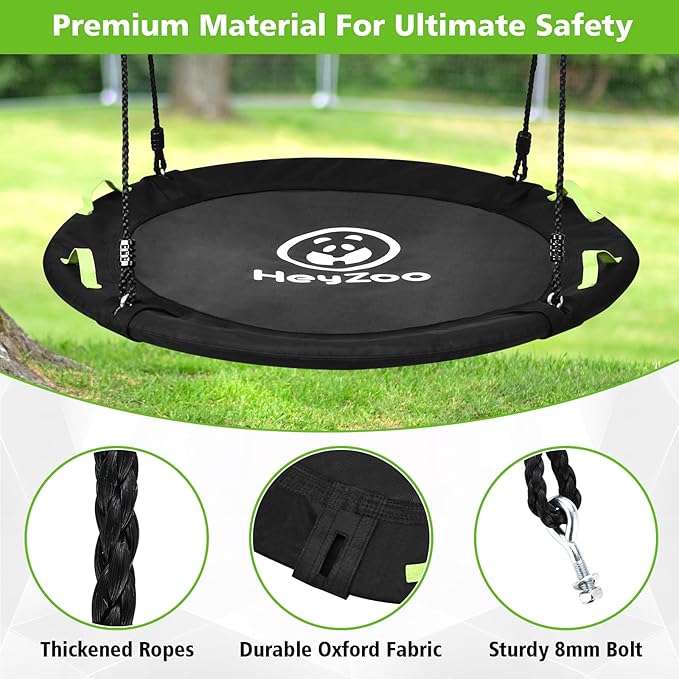 Tree Swing, 60 inch Larger Saucer Swing for Whole Family, 900lbs Weight Capacity, with Adjustable Hanging Straps, for Outdoor Backyard, Gifts for Kids, Black-VerdiqueGarden