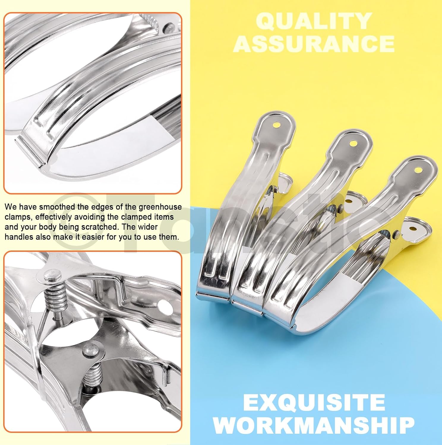 Tanstic 10pcs 6.3 Inch Stainless Steel Greenhouse Clamps Heavy Duty Garden Clips with Strong Grip and Large Open Mouth for Netting Holding-VerdiqueGarden