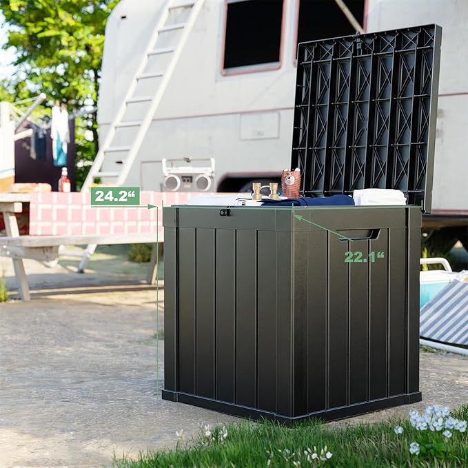 DRATO 50 Gallon Deck Box, Outdoor Storage Box for Patio Cushion, Sports Equipment, Garden Tools,Waterproof Patio Storage box, Lockable (Black)-VerdiqueGarden