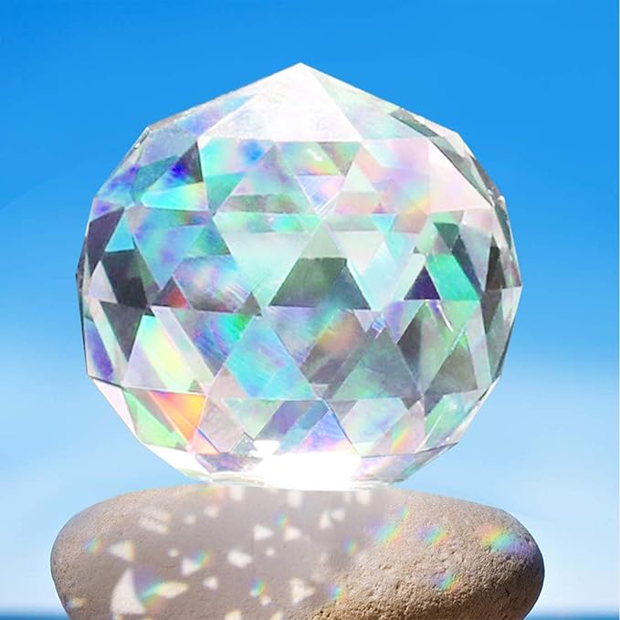 Clear Glass Crystal Ball Prisms Window Rainbow Maker Sphere Faceted Gazing Ball Prism Prism Suncatcher for Home Décor, Feng Shui, (120mm/4.72inch)-VerdiqueGarden