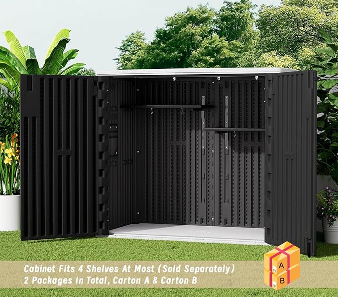 KINYING Outdoor Horizontal Storage Sheds,37 Cu.ft Outdoor Storage Cabinet Waterproof Resin Tool Storage Box for Lawn Mower,Garden Tools and Patio Furniture, Lockable (Black)-VerdiqueGarden