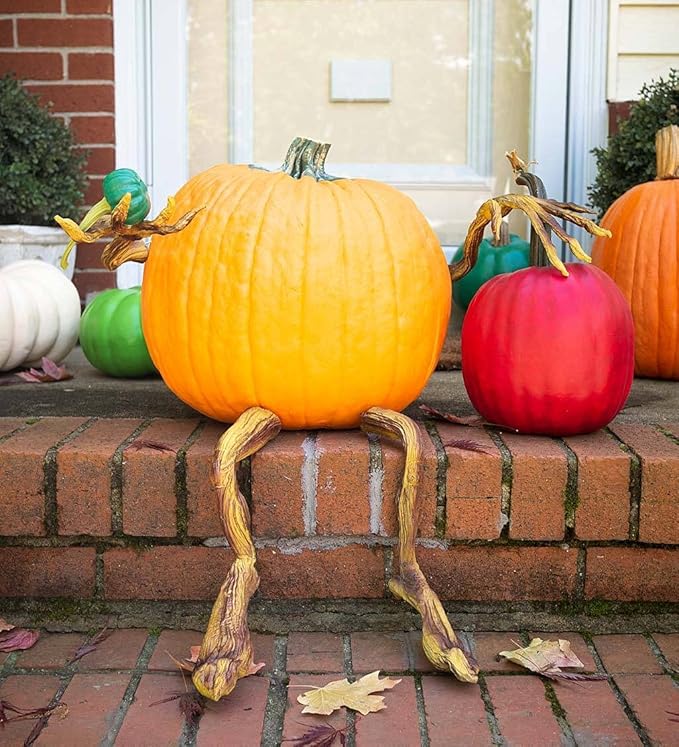 Plow & Hearth Set of 4 Bendable Pumpkin Arms and Legs | Create Whimsical Halloween Decor | Spooky Vine Design | Includes 2 arms and 2 Legs, Iron, Orange-VerdiqueGarden