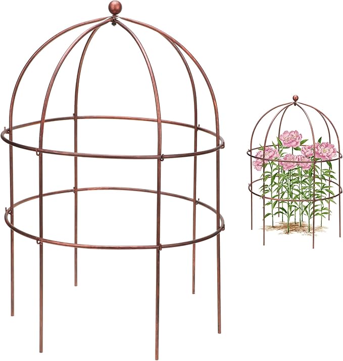 1 Pcs Jardin Bird Cage Plant Support 24" H Large Sturdy Grow-Through Flower Support Peony Cage Climbing Plant Support Trellis Sculptural Garden Decor for Perennial Flowers Vintage Gold-VerdiqueGarden