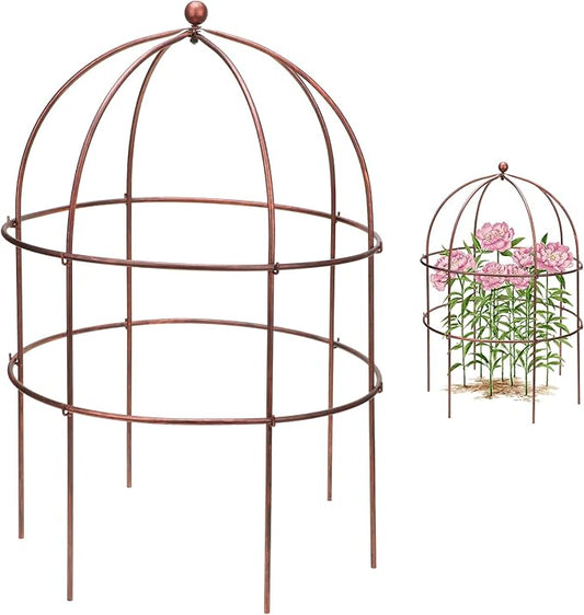 1 Pcs Jardin Bird Cage Plant Support 24" H Large Sturdy Grow-Through Flower Support Peony Cage Climbing Plant Support Trellis Sculptural Garden Decor for Perennial Flowers Vintage Gold-VerdiqueGarden