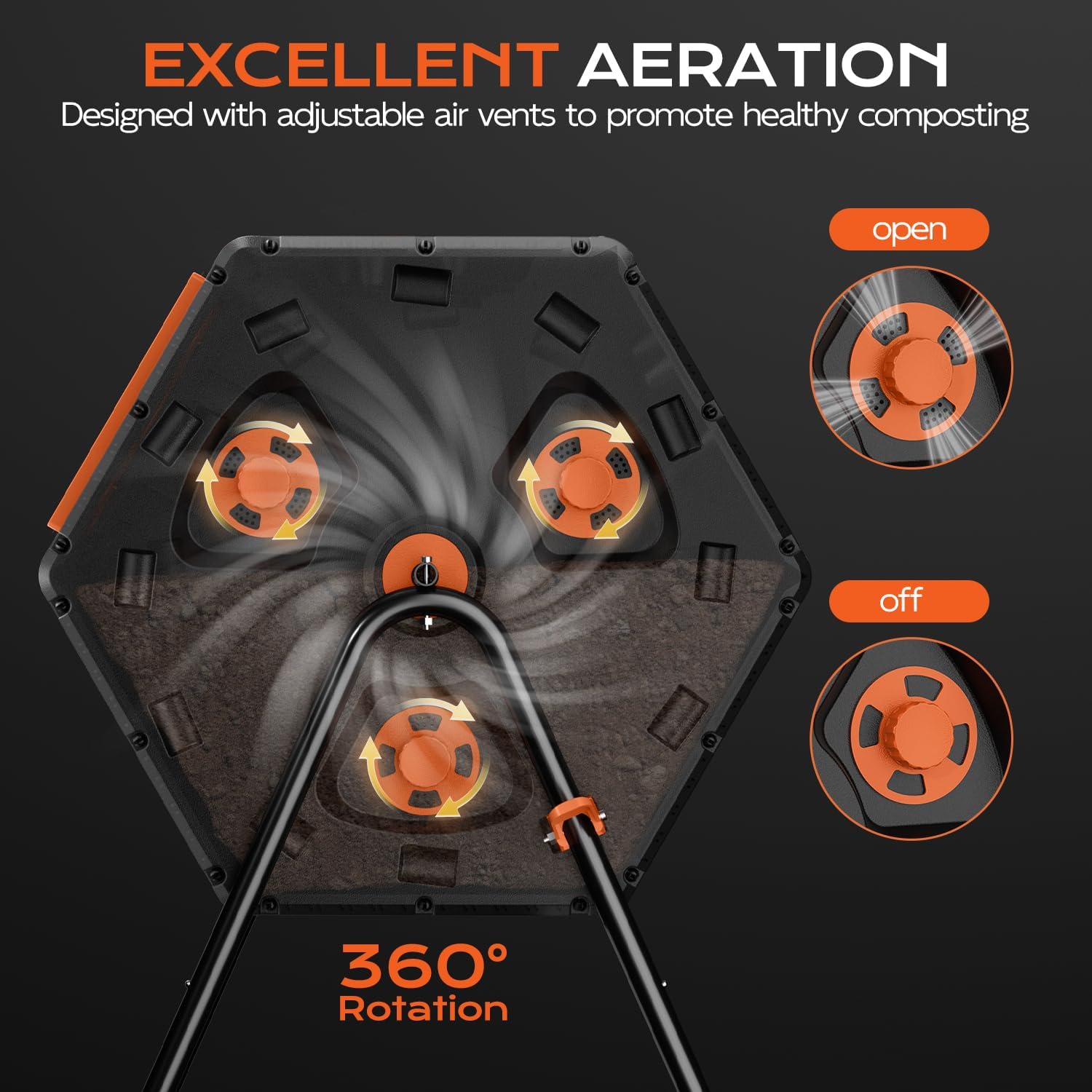 Compost Bin Outdoor 45 Gallon/170L, Fast Assemble Compost Tumbler, 360°Rotating Dual Chamber Large Composter for Outside, Garden, Backyard, and Yard-VerdiqueGarden