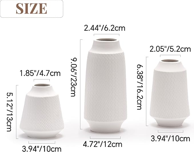 Ceramic Vase Set of 3, Modern Multicolor Pattern Flower Vases for Home Decor, Office, Centerpieces, Boho Farmhouse Style (White)-VerdiqueGarden