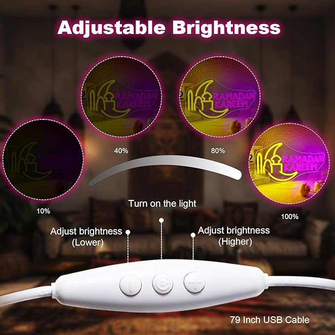 Moon Castle Ramadan Festival Neon Sign Eid Mubarak Neon Lights for Wall Decor Muslim Islamic Led Light Sign for Ramadan Mubarak Ramadan Kareem Sign Islamic Muslim Home Bedroom-VerdiqueGarden