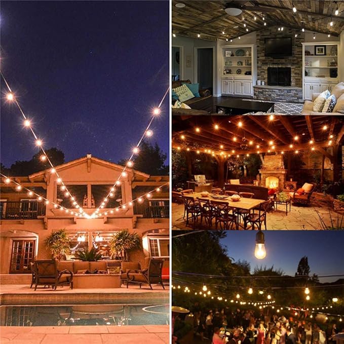 FRIDEKO HOME Waterproof Outdoor String Lights - 12Ft Commercial Grade Patio Lights Heavy Duty Light String Hanging Light Fixture with 11W S14 Bulbs for Deckyard Garden Porch Party Decor-VerdiqueGarden