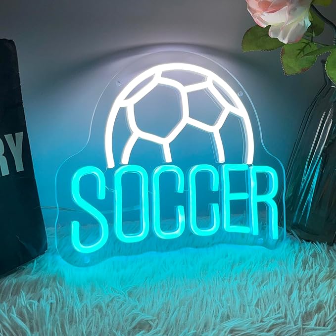 Soccer Neon Sign Dimmable LED Neon Signs for Wall Decor, Football Neon Light Sign for Bedroom Man Cave Gaming Room Party College Club Decor Sports Soccer Players Lover Gifts-VerdiqueGarden