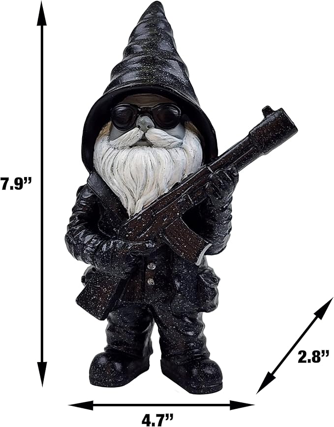 Better Office Products Garden Gnome Statue, 8" Height, Handcrafted Waterproof, UV-Resistant Polyresin Lawn Patio Porch Ornament Decoration (Stone Cold Hitman)-VerdiqueGarden