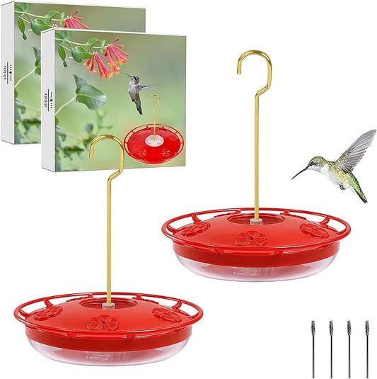 Hummingbird Feeders for Outdoors Hanging (2 Pack), 5 Feeding Ports 16 oz Plastic Hummingbird Feeder, Bee-Proof Leak-Proof No Drip, Easy to Clean with Cleaning Brushes-VerdiqueGarden
