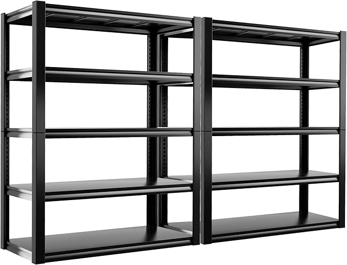 REIBII Garage Shelving Heavy Duty Garage Storage Shelves, Extra Large Adjustable Storage Rack with 5 Tier Metal Shelving Unit, 2500LBS Loads Heavy Duty Shelf, Easy Assembly, 2 Pack-VerdiqueGarden
