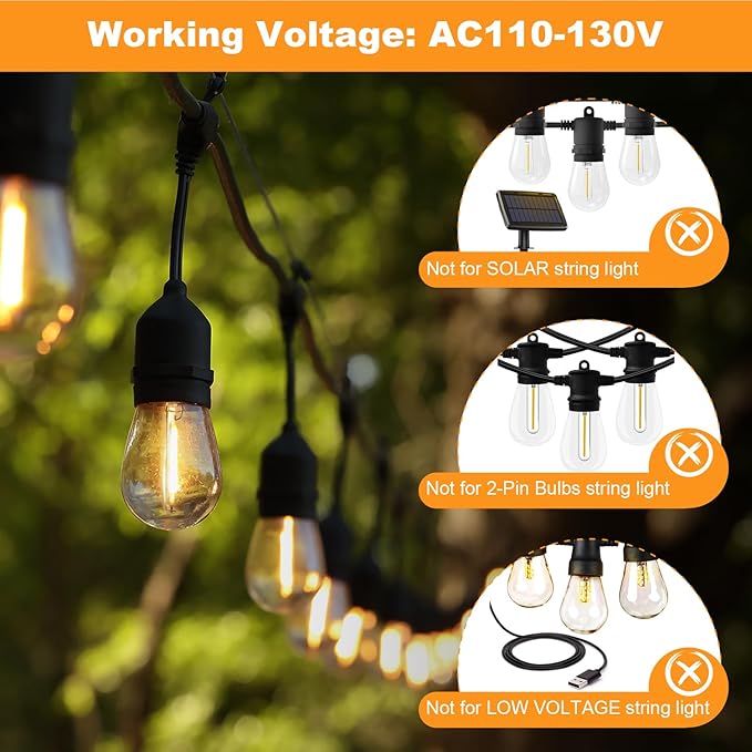 BRIMAX 25 Pack 2W S14 Replacement LED Bulbs,2700K Soft Warm White, Shatterproof Waterproof Outdoor String Light Bulbs Dimmable,E26 Medium Base,Plastic Edison Bulbs for Patio Garden-VerdiqueGarden