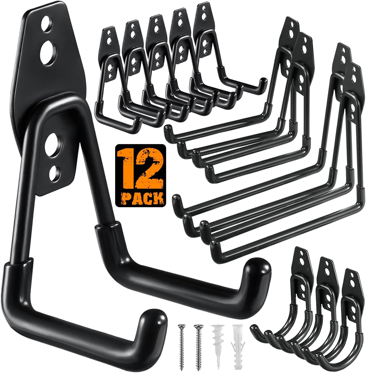 12 Pack Garage Hooks Heavy Duty Utility Steel with Anti-Slip Coating Wall Mount Storage Organizer for Hanging Power and Garden Tools, Ladders, Hose, Bikes, Ropes, Bulk Items, and More-VerdiqueGarden
