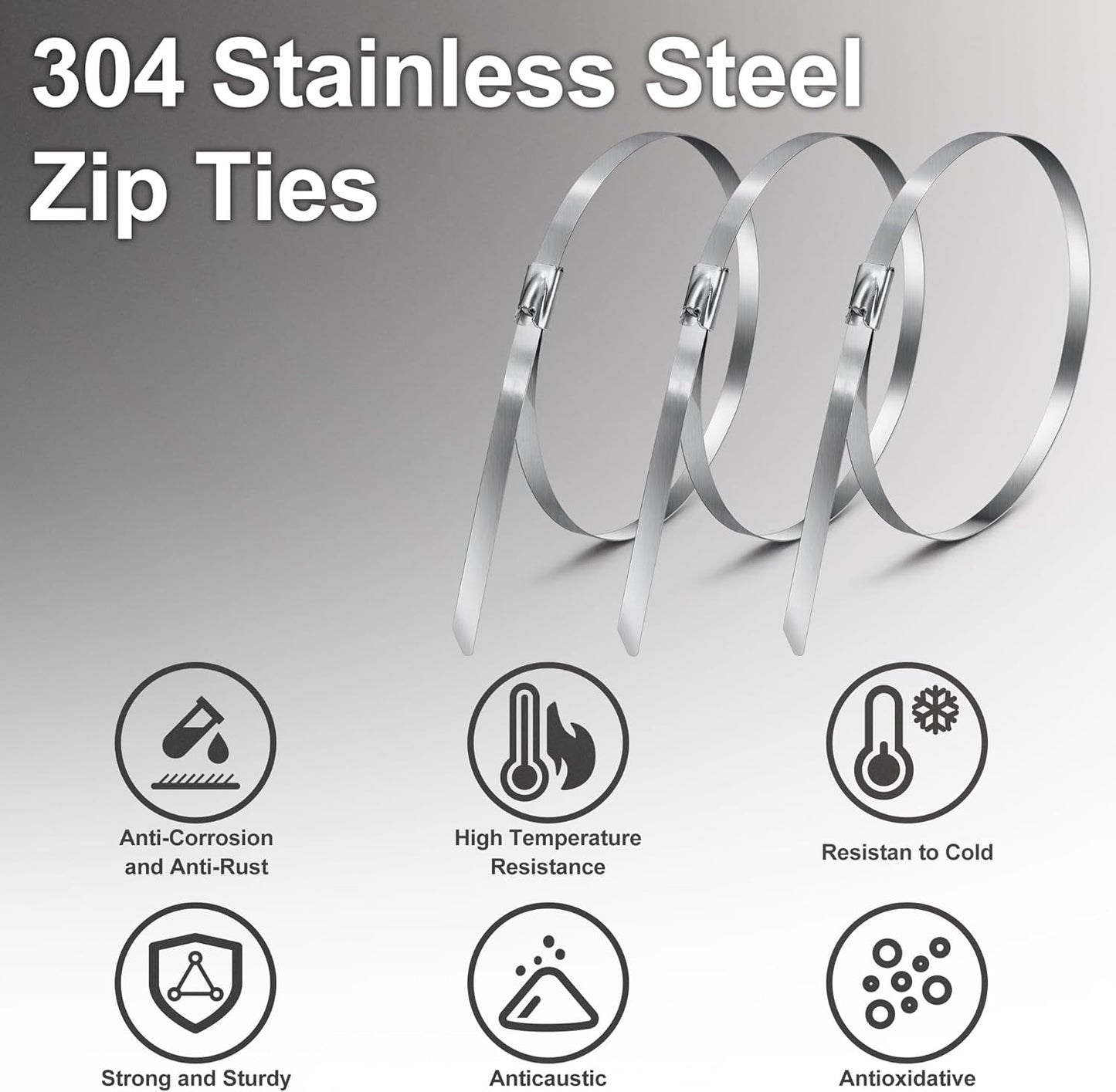 Foneso Metal Zip Ties (7.9 Inch 500PCS), 304 Stainless Steel Short Zip Ties Multi-Purpose Heavy Duty Self-Locking Cable Ties for machinery, fence, vehicles, farms, cables, pipesas well-VerdiqueGarden