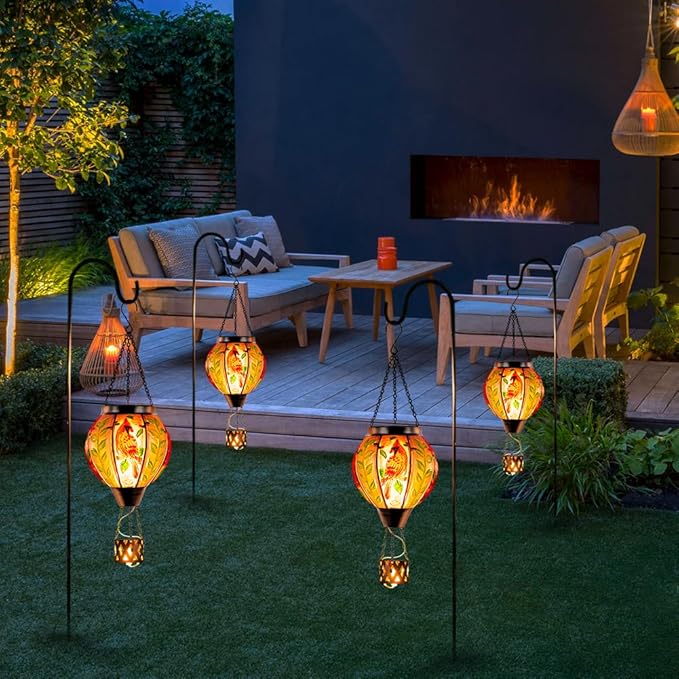 Starsoul Cardinal Hot Air Balloon Solar Flickering Flame with Candle Holder Outdoor Solar Lantern Hot Air Balloon Solar Light Waterproof Hanging Solar Balloon Lamp Garden Patio Yard Decor-VerdiqueGarden