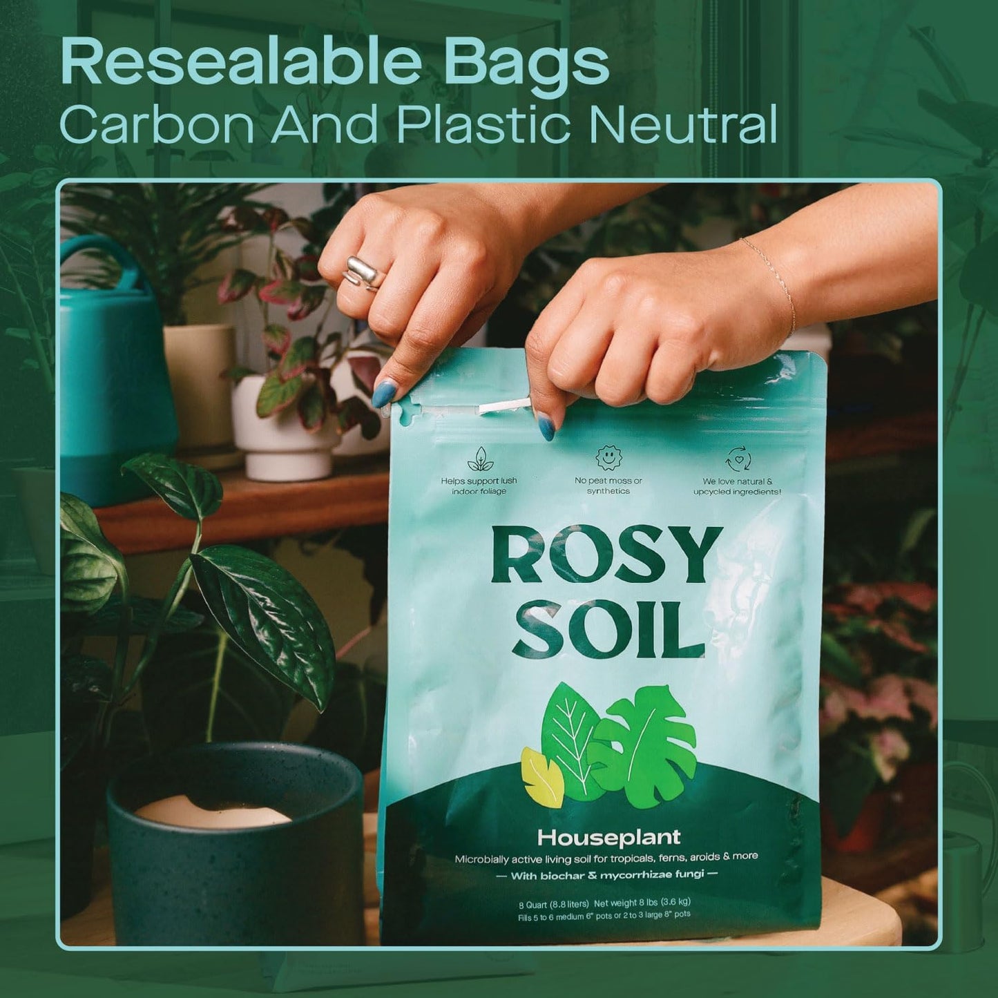 Rosy Soil Indoor Potting Soil for House Plants - Organic Potting Soil Mix for Indoor Plants - Enriched w/Root-Boosting Biochar for Foliage Plants, Flowers, Herbs - Peat Free, Less Prone to Gnats - 8qt-VerdiqueGarden