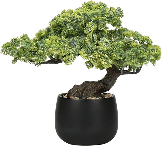 Artificial Bonsai Tree Juniper Faux Plants Indoor Fake Plants Decor with Black Ceramic Pots for Home Table Office Desk Bathroom Shelf Bedroom Living Room Farmhouse Decorations-VerdiqueGarden