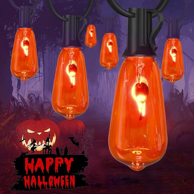 10Ft Halloween Orange Flicker Flame String Lights, ST40 Halloween Decorative String Lights Outdoor with Realistic Orange Red Flame, Hanging Halloween Orange Lights for Christmas Party Patio Decor-VerdiqueGarden
