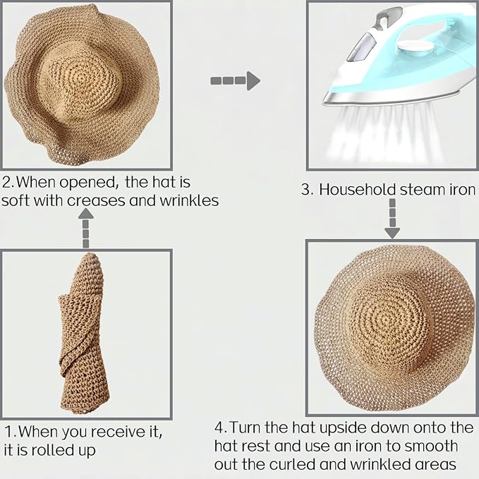 Womens Straw Beach Sun Hats, Foldable Packable Floppy Handmade Crochet Hats for Women,Large Summer Vacation Wide Brim Hat-VerdiqueGarden