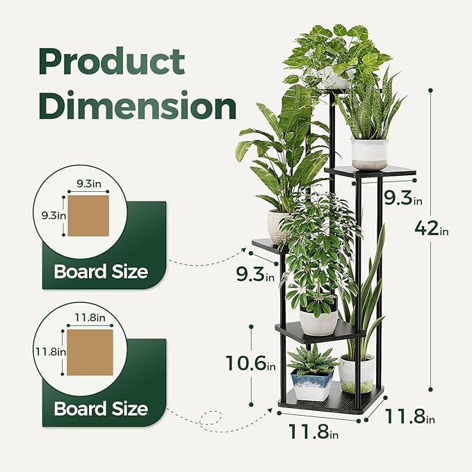 Bamworld Corner Plant Stand Indoor, 5 Tier Metal Plant Shelf for Multiple Plants, Tall Flower Stand for Patio Garden Balcony Living Room Bedroom(Black)-VerdiqueGarden