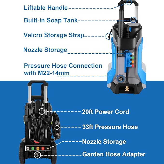 Electric Pressure Washer 5000PSI 4.0GPM Power Washers with M22-14mm Pressure Hose 33FT, Power Sprayers High Pressure with 1/4" QC Compatible Surface Cleaner for Home Cars Driveways, Blue-VerdiqueGarden
