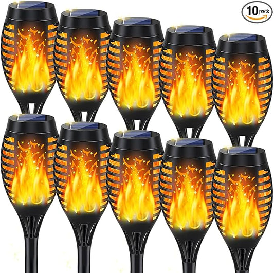 10Pack Solar Lights Outdoor, Solar Torch Lights Outdoor Flickering Flame for Outdoor Decorations, Waterproof Garden Light Solar Powered , Tiki Torches for Outside Yard Patio Lawn Garden Decor-VerdiqueGarden
