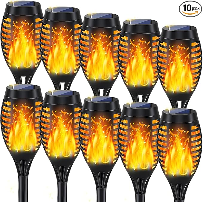 10Pack Solar Lights Outdoor, Solar Torch Lights Outdoor Flickering Flame for Outdoor Decorations, Waterproof Garden Light Solar Powered , Tiki Torches for Outside Yard Patio Lawn Garden Decor-VerdiqueGarden
